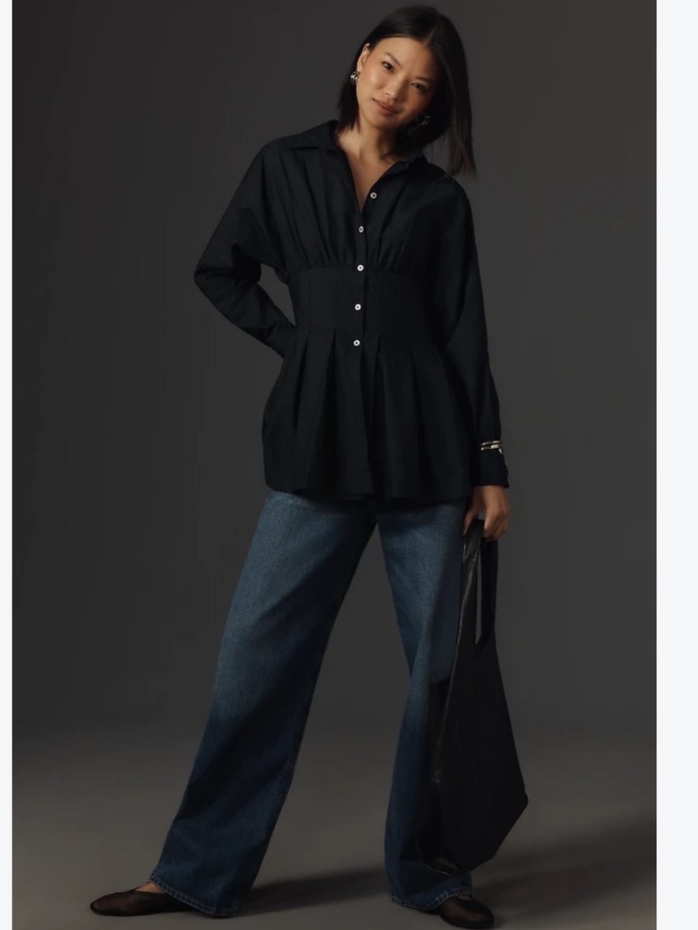 Anthropologie Maeve The Tobie Cinched Waist Button Down Shirt Dress Sz S Navy